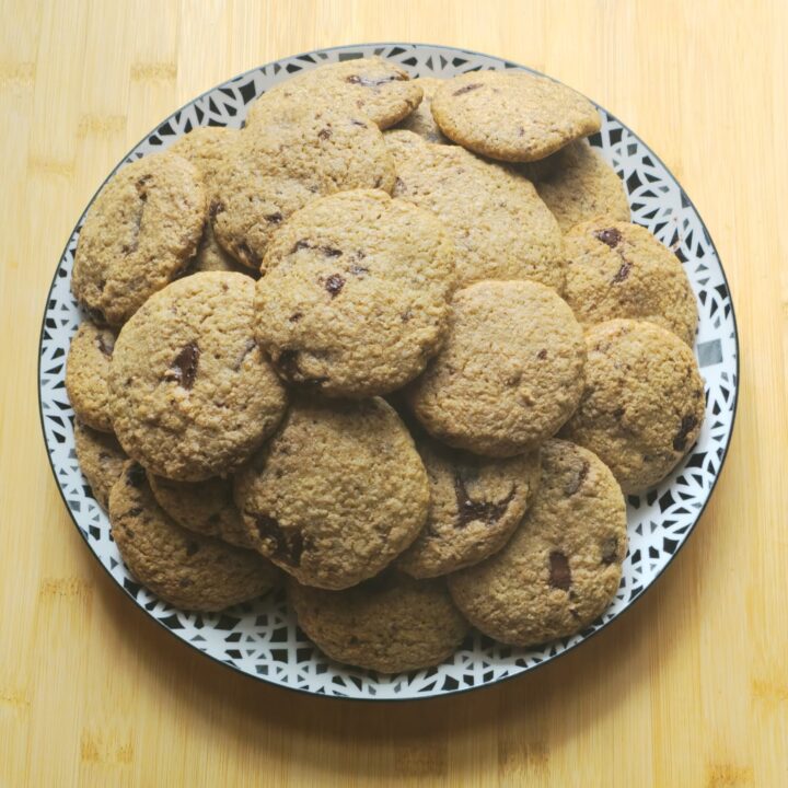 mountain of freshly milled flour chocolate chips cookies